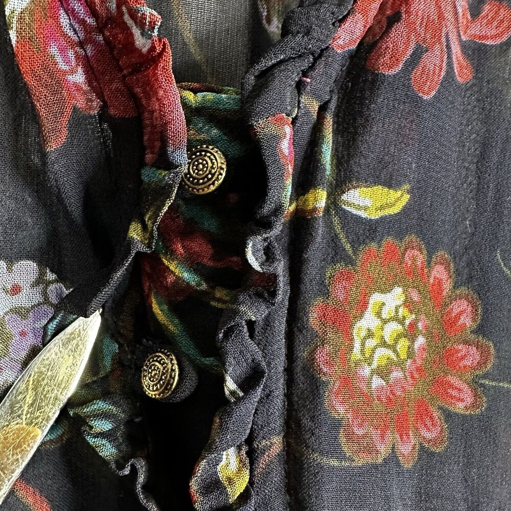 Anthropologie Salzburg Sheer Tunic Top Floral Ruffle Tiered Puff Sleeve Black S - Picture 4 of 9